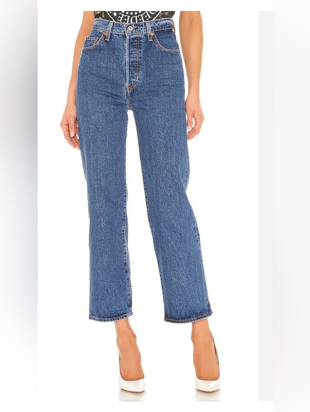 Levi’s Ribcage Straight Jeans Size 29 High Rise Button Fly Blue Denim Mom Jean - Picture 2 of 12